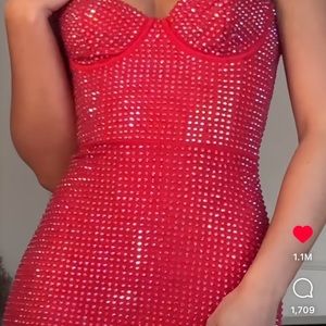 Oh Polly Red Idalia Corset fishtail evening gown